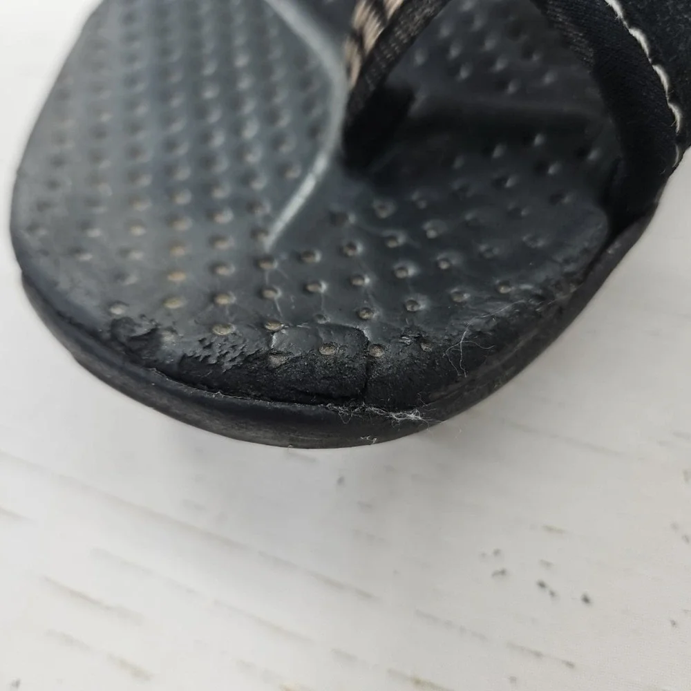 Skechers Reggae Rasta Women 8 Black Tan Flip‎ Flop Thong Sandals Slip On Comfort